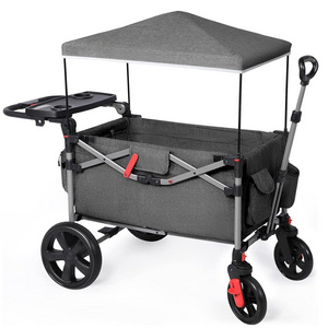 Popular Foldable Wagons for Two Kids & Cargo Collapsible Folding Stroller with Adjustable Handle Bar Removable Canopy