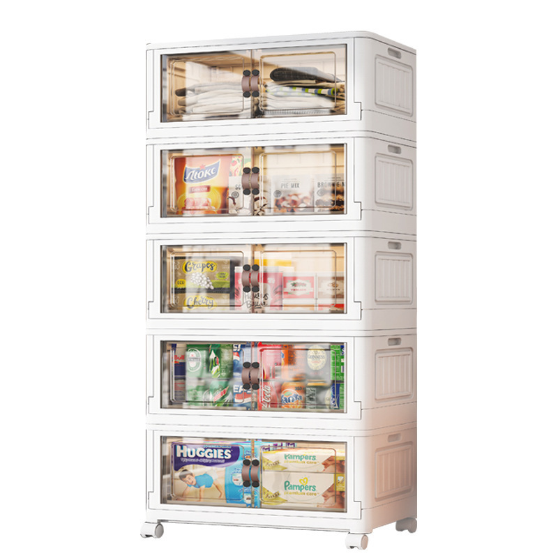 Stackable Foldable Storage Cabinet With Wheels Household Multifunctional Multi-layer Storage Box