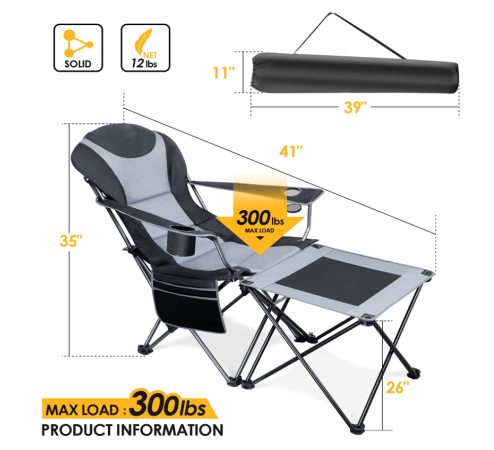 Easy to Carry Outdoor Chair for Beach Folding Camping Chair Mesh Chair with Removable Footrest Reclining Lounger