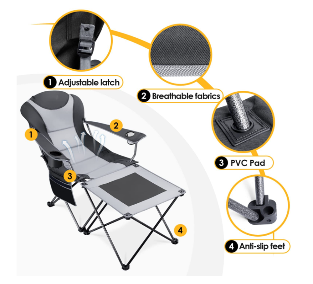 Easy to Carry Outdoor Chair for Beach Folding Camping Chair Mesh Chair with Removable Footrest Reclining Lounger