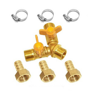 1/2" Hose Barb Brass 3 Way Shut Off Valve 2 Switch Y Shaped Ball Valve with Stainless clamps for Water Fuel Air