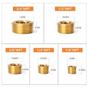 Brass Pipe Fitting,1/8" 1/4" 3/8" 1/2" 3/4" NPT Brass Internal Hex Thread Socket Pipe Plug Set