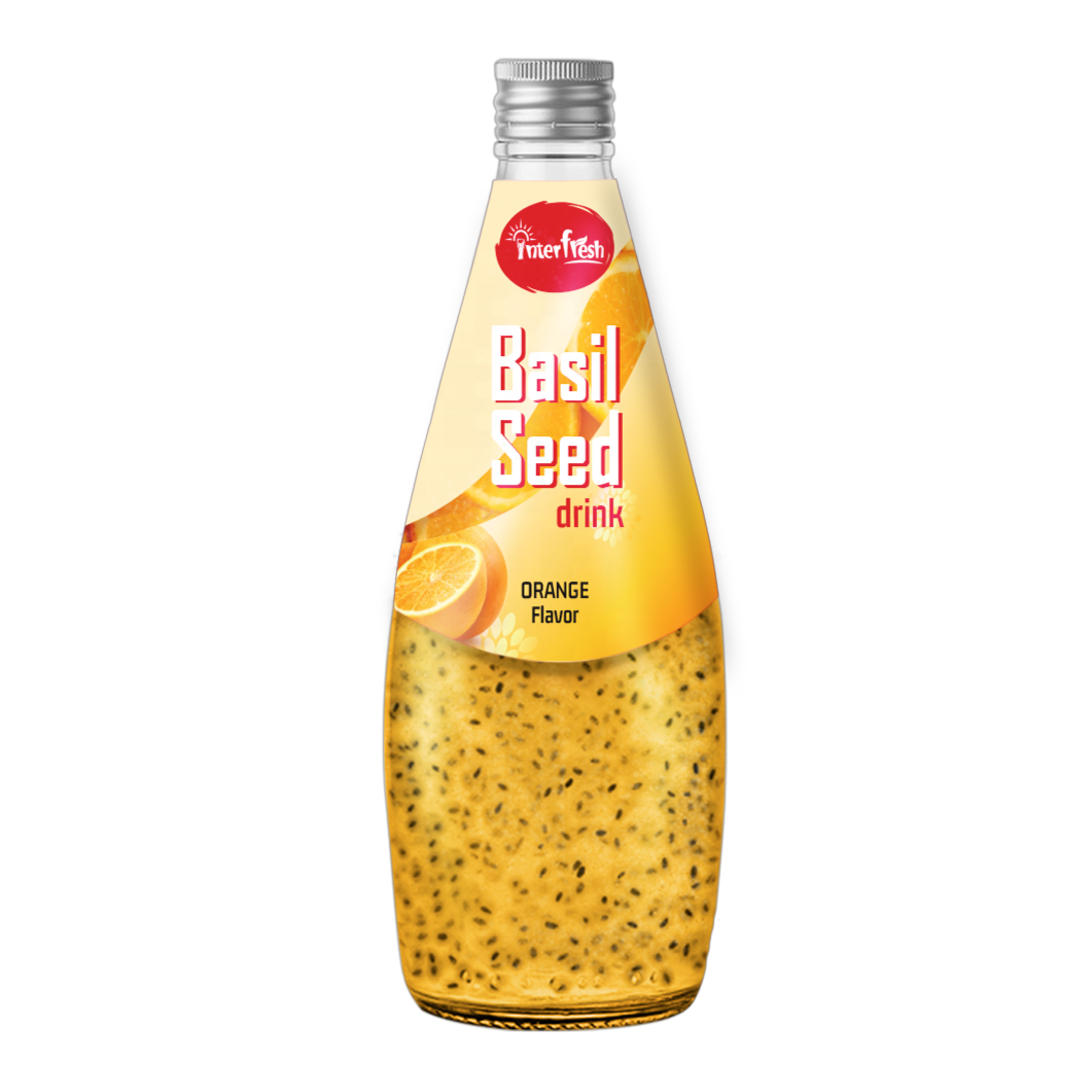 Interfresh Beverage Manufacturer Basil Seed Drinks Glass Bottle 290 ml HALAL ISO GMP HACCP Exporter from Vietnam