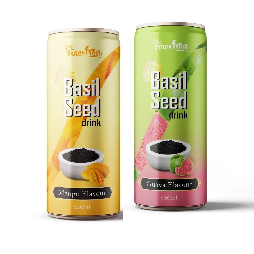 290ml glass bottle 330ml canned Basil Seed Drink With Gauva Fruit Juice Flavore (Low Calories) From Interfresh Vietnam