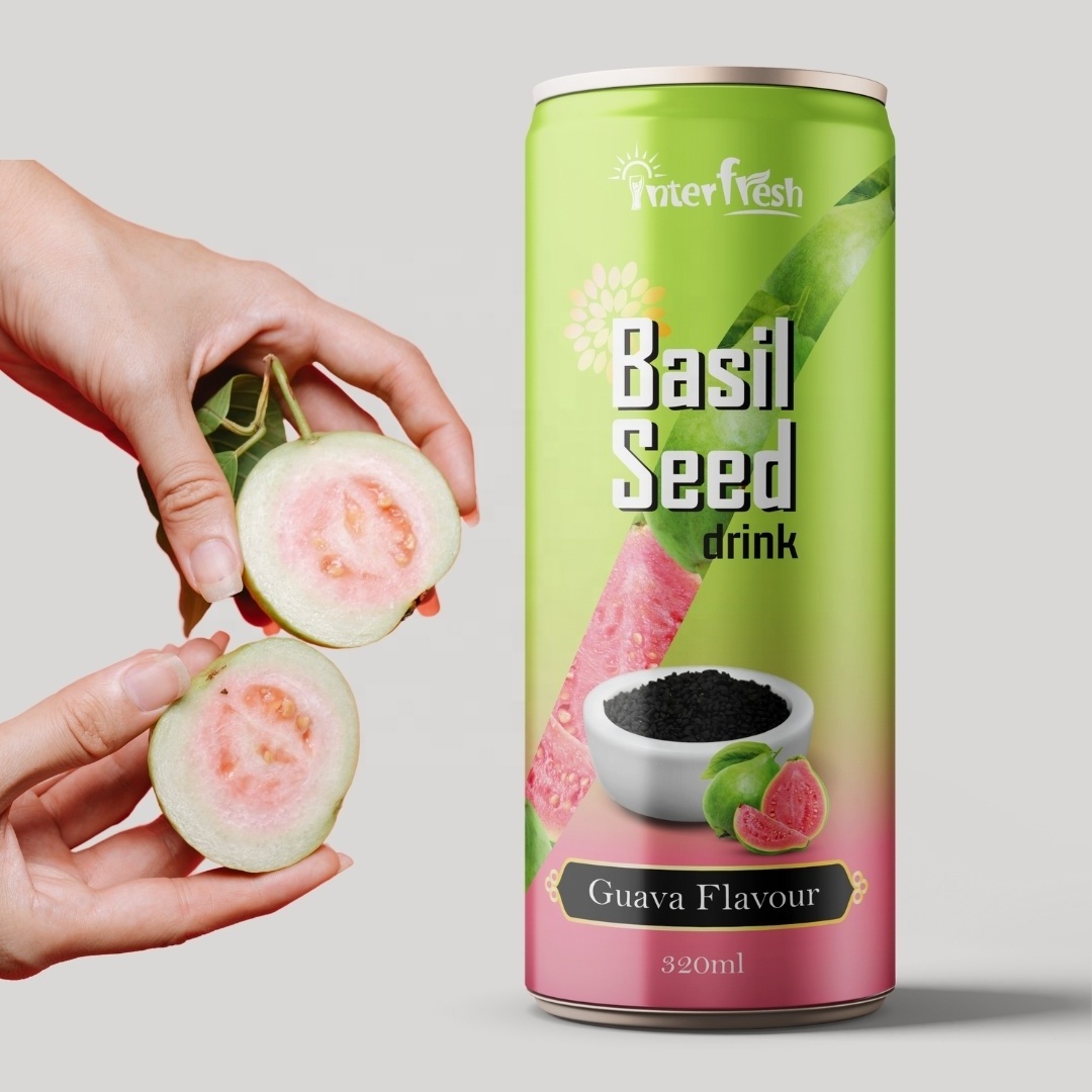 290ml glass bottle 330ml canned Basil Seed Drink With Gauva Fruit Juice Flavore (Low Calories) From Interfresh Vietnam