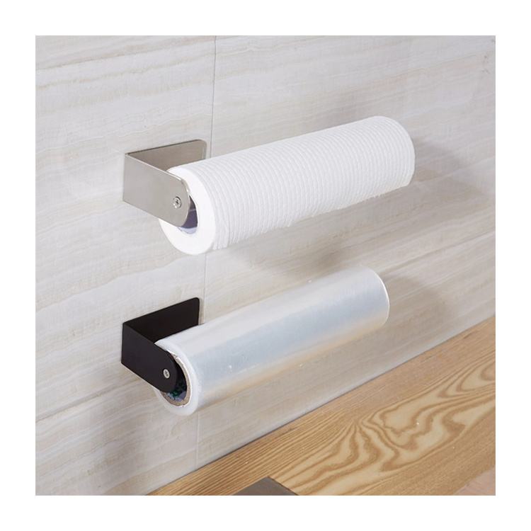 Adhesive Black roll paper towel holders Kitchen Under Cabinet wall mounted 304 Stainless Steel toilet paper holder