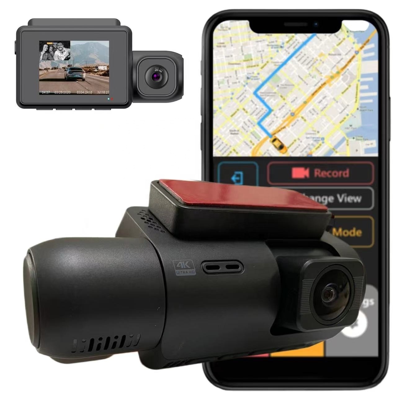 2160P UHD Front Rear and Inside Triple Car Camera with gps Car Dashboard WDR 3ch Sony IR Night Vision Supercapacitor dash cam 4K