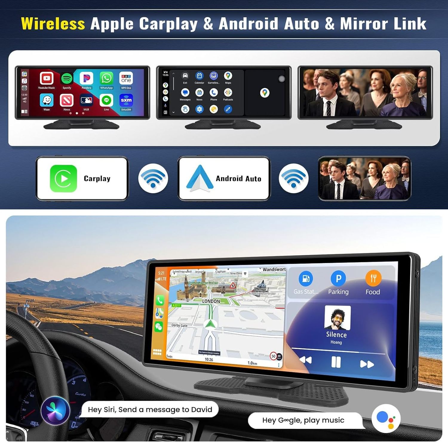 10.26inch Car DVR For Android 13 4+64G Carplay Android Auto driving recorder WIFI GPS Dashboard front and rear Dash Cam