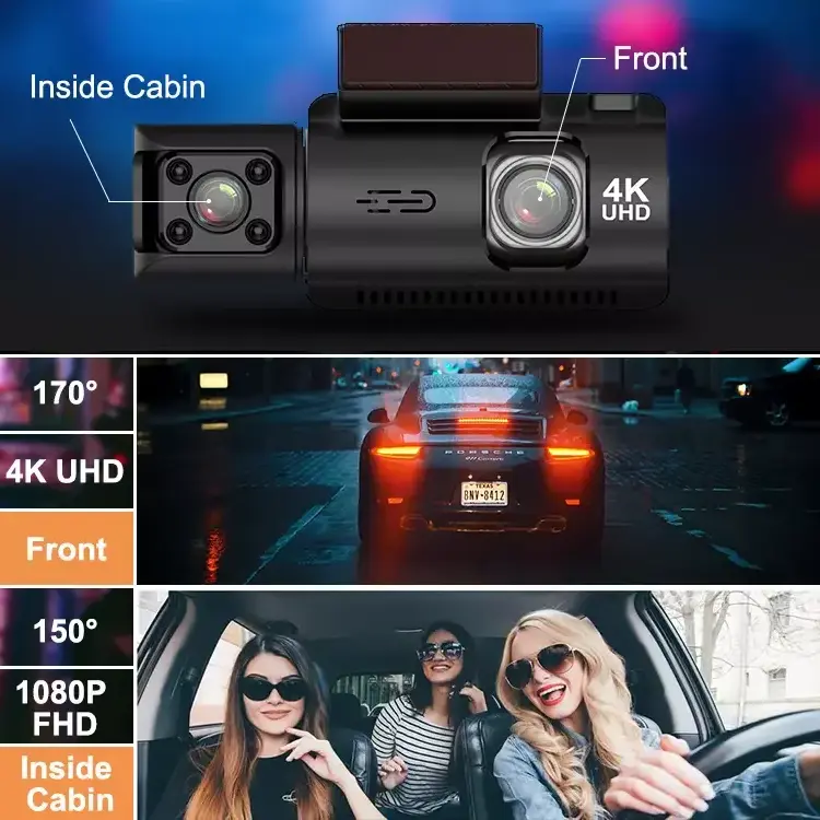 Mini HD car dvr 3 camera dash camera sony lens with Wifi GPS 3840P+1080p+1080p car black box front and rear dash cam 4K