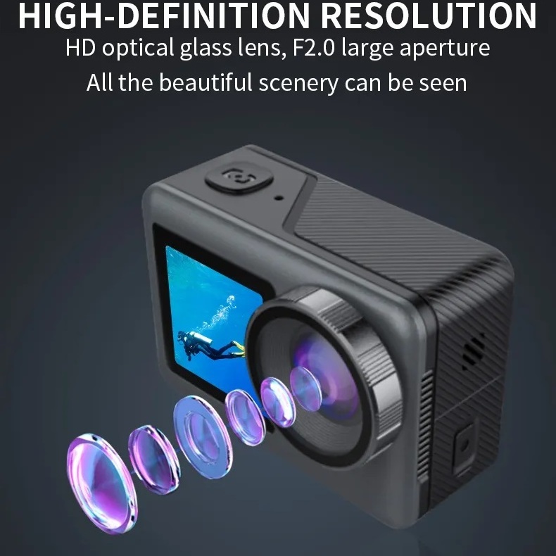 Real 6K sports dv 64MP Digital Camera with 2 Displays 36ft Underwater Waterproof WiFi HDR Video 145 Angle Action Camera