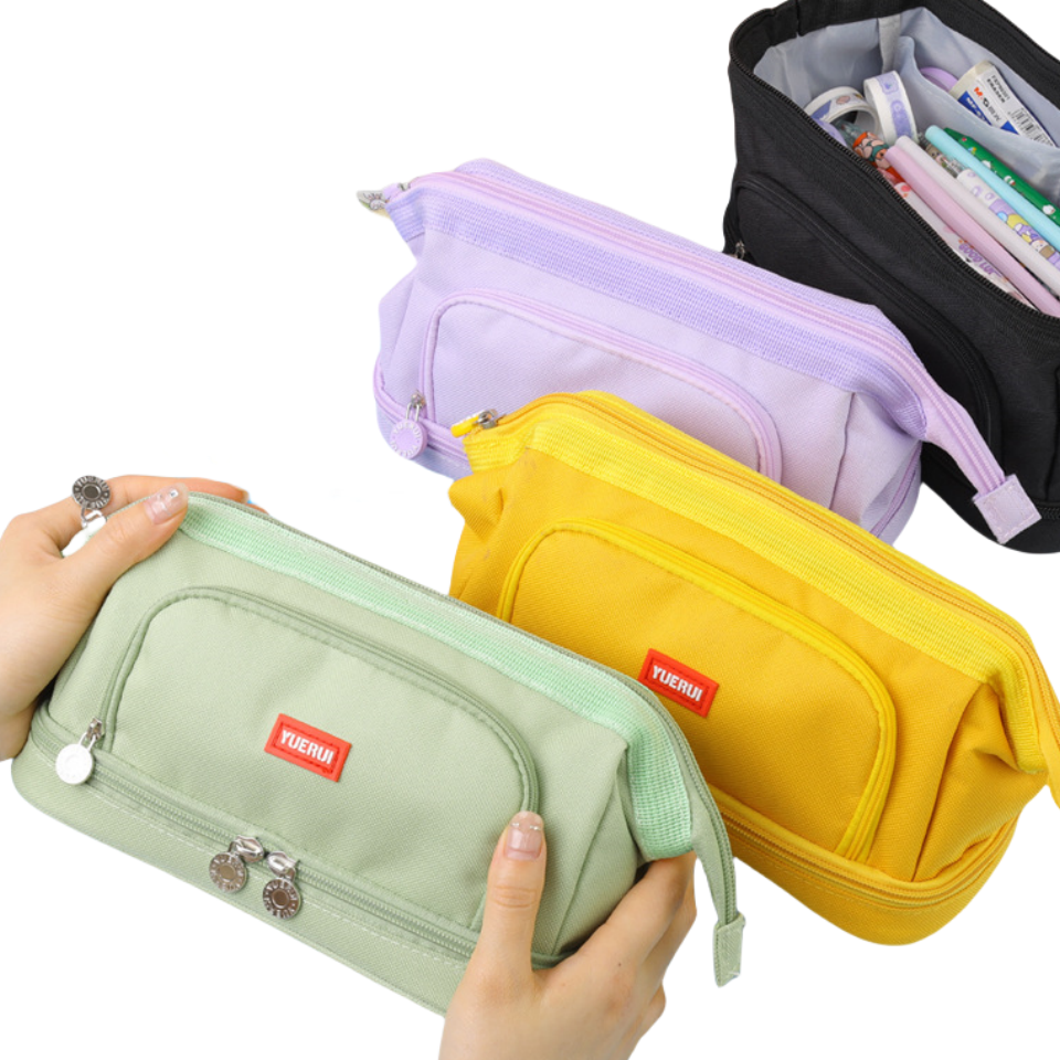 Multi-Functional Front Window Canvas Pencil Case with Secure Zipper and Expandable Storage Ideal for Students and Creatives