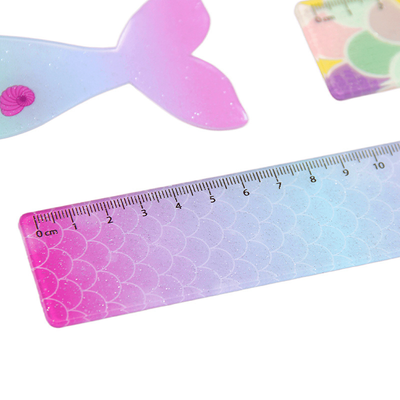 15cm Mermaid Tail Glitter Flexible Shatterproof Ruler Sparkling Scales Design Kid-Friendly Pink Purple Measuring Tool