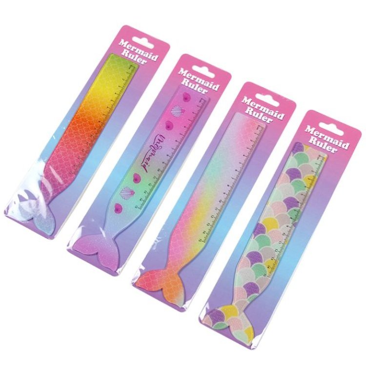 15cm Mermaid Tail Glitter Flexible Shatterproof Ruler Sparkling Scales Design Kid-Friendly Pink Purple Measuring Tool