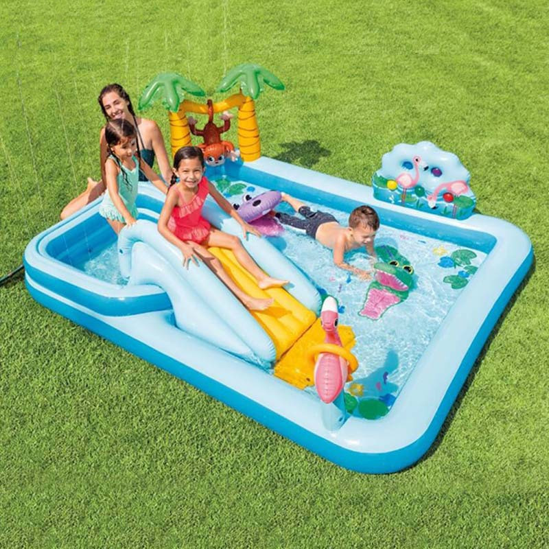 Intex 57161 Outdoor Crocodile Park Piscina Children Inflatable Water Slide Sprinkler Swimming Pool