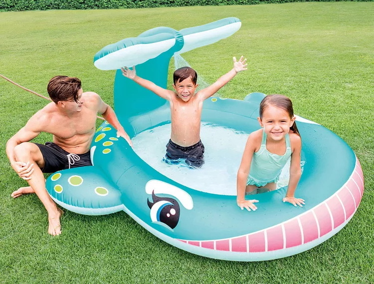 INTEX 57440 Inflatable Whale Water Spray Pool Outdoor Kids Swimming Pool