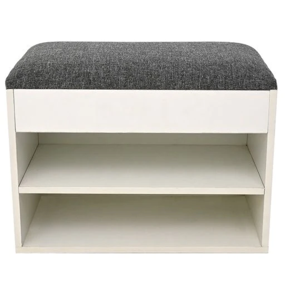 Modern shoe rack with soft upholstered bench wide racks high capacity storage white lamination modular home furniture