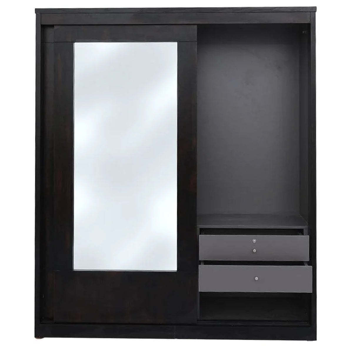 Sliding wardrobe black 2 door with mirrors huge storage capacity drawers cabinets hanging rods for bedroom