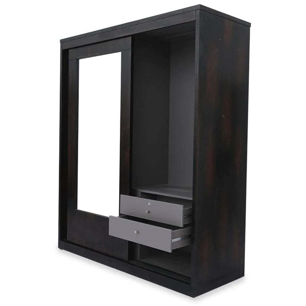 Sliding wardrobe black 2 door with mirrors huge storage capacity drawers cabinets hanging rods for bedroom