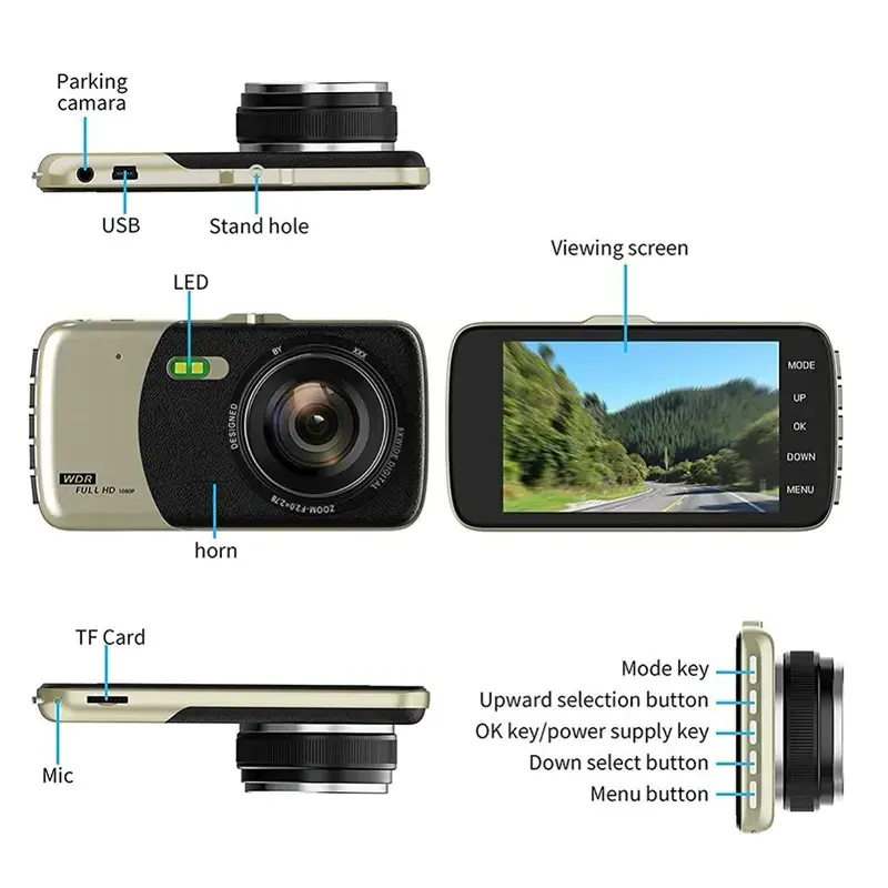 hot sale Car dvr 4 inch drive recorder 1080p full hd vehicle blackbox dvr user manual car camcorder dashcam  dash dual camera