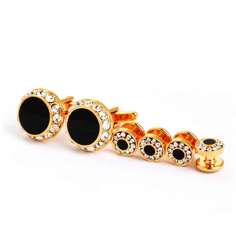 New gold plated diamonds cufflinks studs High Quality Metal Buttons Cufflinks and Studs Sets Best Man Silver buttons