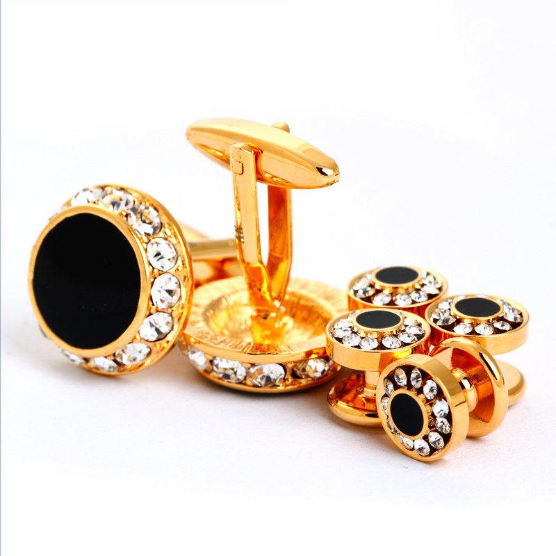 New gold plated diamonds cufflinks studs High Quality Metal Buttons Cufflinks and Studs Sets Best Man Silver buttons