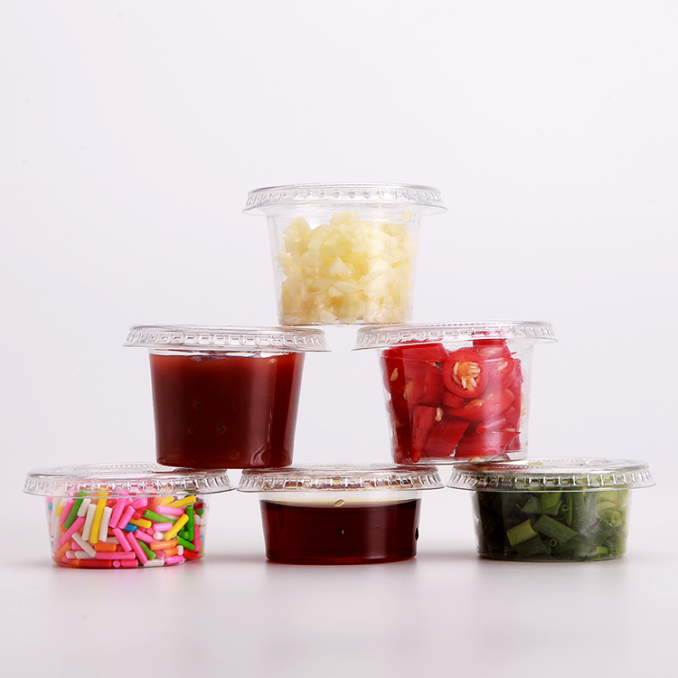 Clear 0.75oz 1oz 2oz 3oz 4oz 5oz Small PET PP Soy Cup To Go Pot Take Away Plastic Restaurant Sauce Container