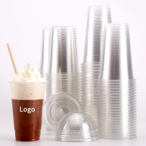 Custom 7 8 9 10 12 16 20 oz Disposable Plastic PET Cup With Dome Flat Lid vasos desechables iced coffee cups disposable