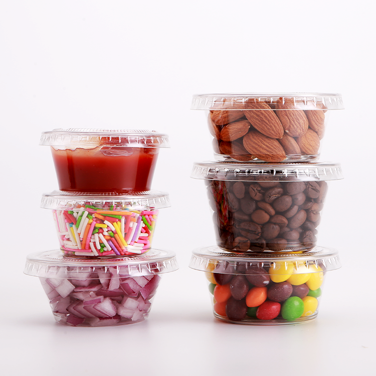 Clear 0.75oz 1oz 2oz 3oz 4oz 5oz Small PET PP Soy Cup To Go Pot Take Away Plastic Restaurant Sauce Container