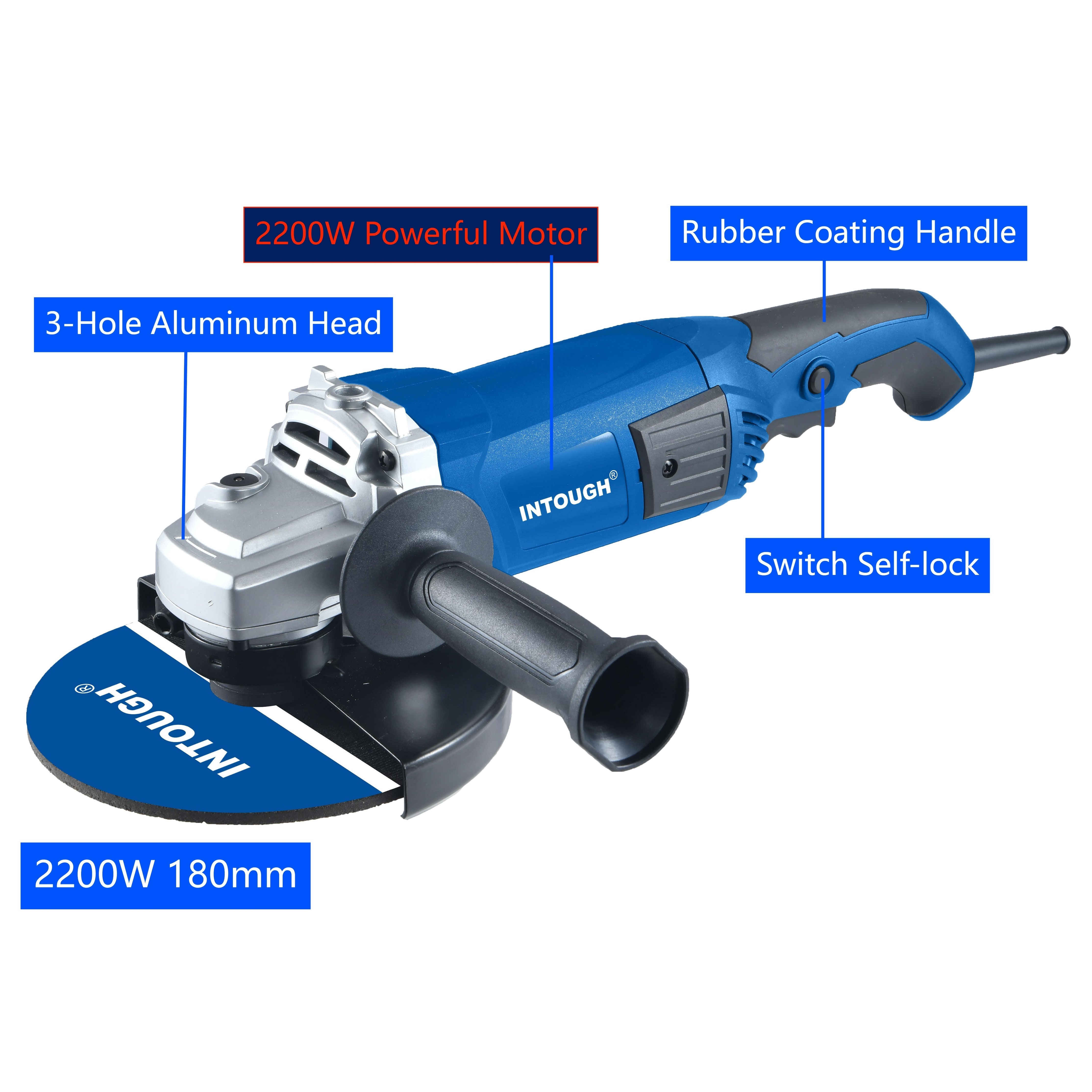 INTOUGH Heavy Duty 180mm 2200W  Electric Big Angle Grinder Machine