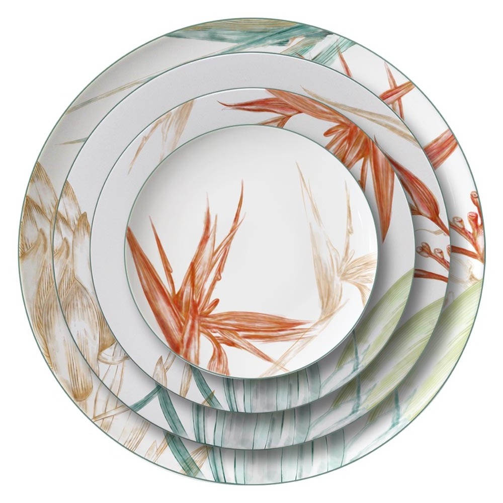 Factory supply porcelain bone china dinnerware plates sets lotus printing decal dinner plate set