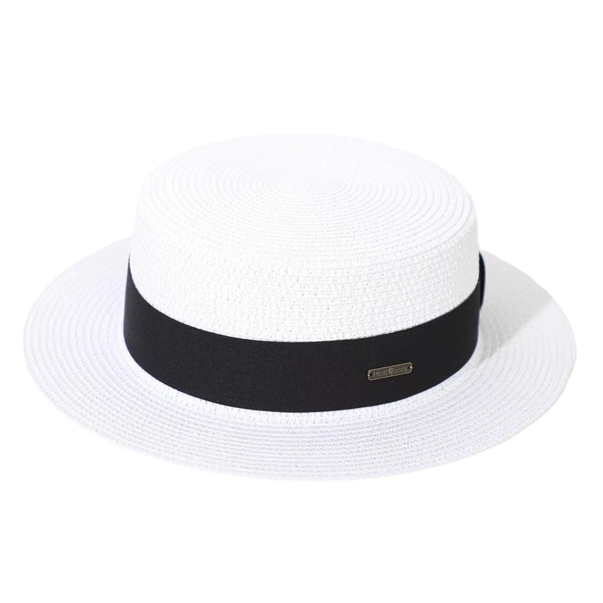 New retro style flat top summer paper straw hat custom logo French British straw beach hat visor straw hat for outings