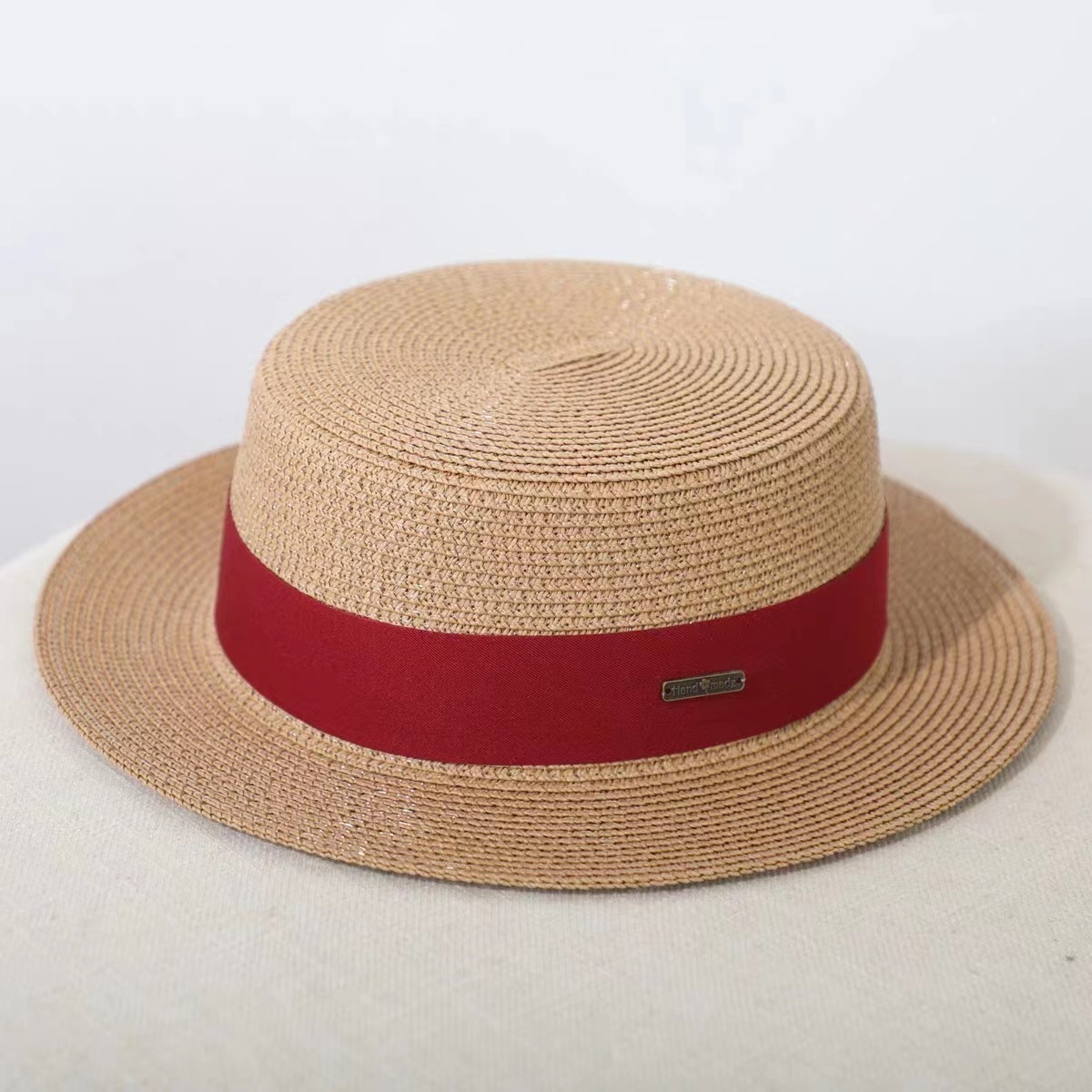 New retro style flat top summer paper straw hat custom logo French British straw beach hat visor straw hat for outings