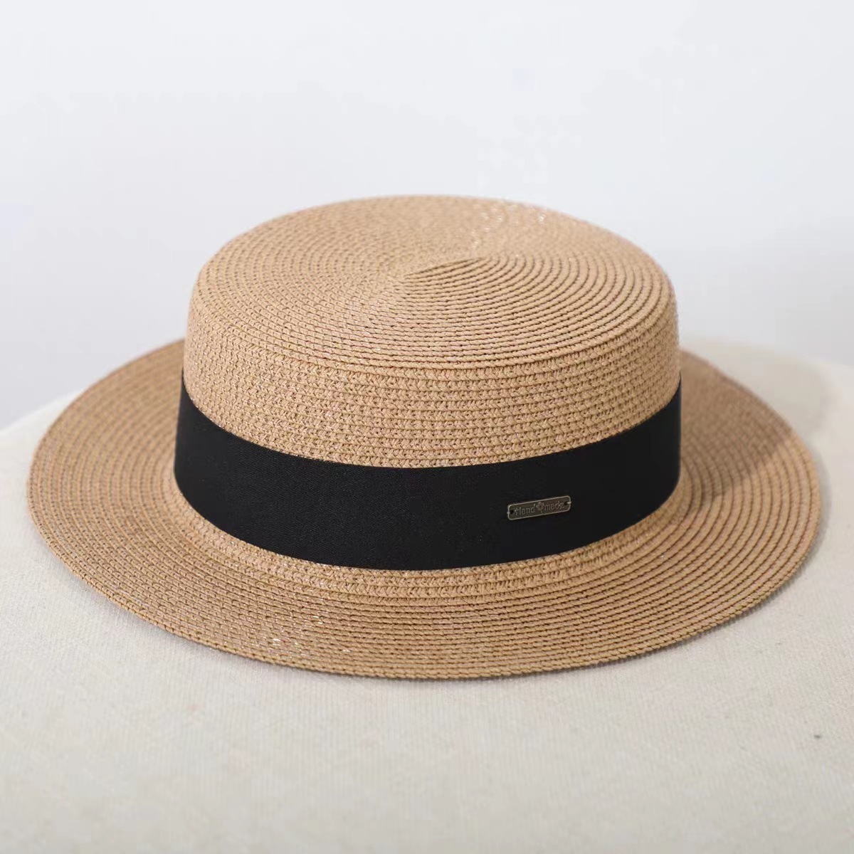 New retro style flat top summer paper straw hat custom logo French British straw beach hat visor straw hat for outings