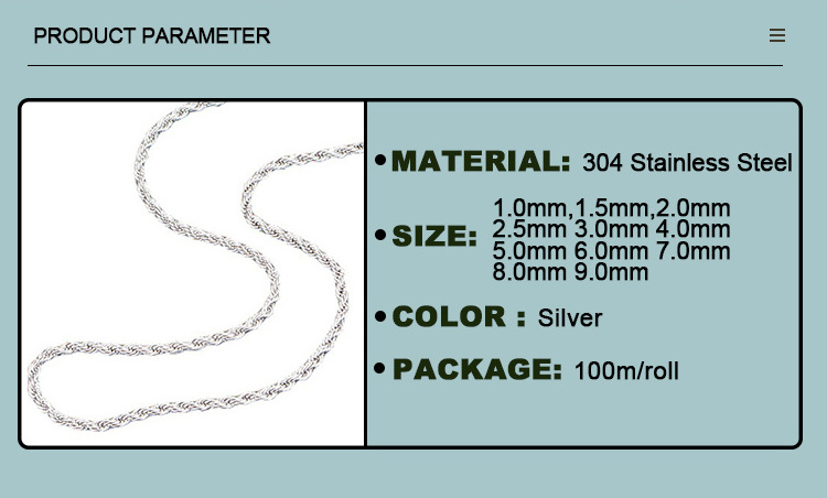 304 stainless steel rope chain necklace stainless steel gold rope chain in bulk