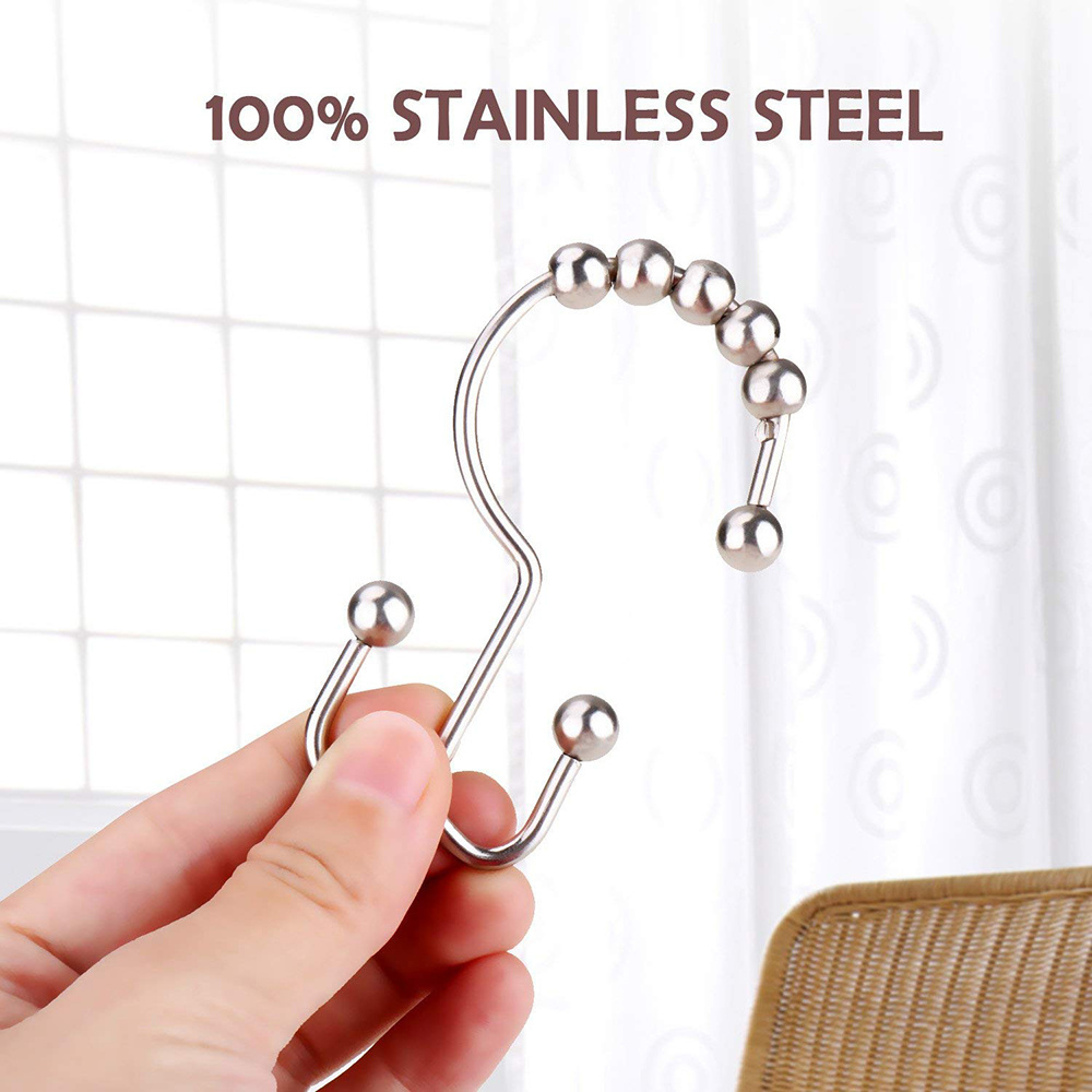 Stainless Steel Rust Resistant Double Glide Rollers Extra Wide Shower Curtain Rods Hooks for Bathroom