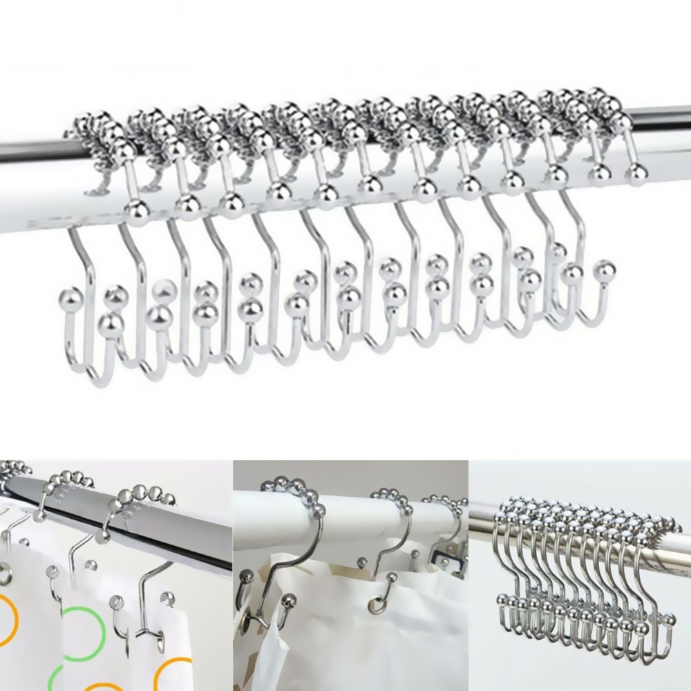 Stainless Steel Rust Resistant Double Glide Rollers Extra Wide Shower Curtain Rods Hooks for Bathroom