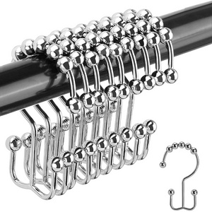 Stainless Steel Rust Resistant Double Glide Rollers Extra Wide Shower Curtain Rods Hooks for Bathroom