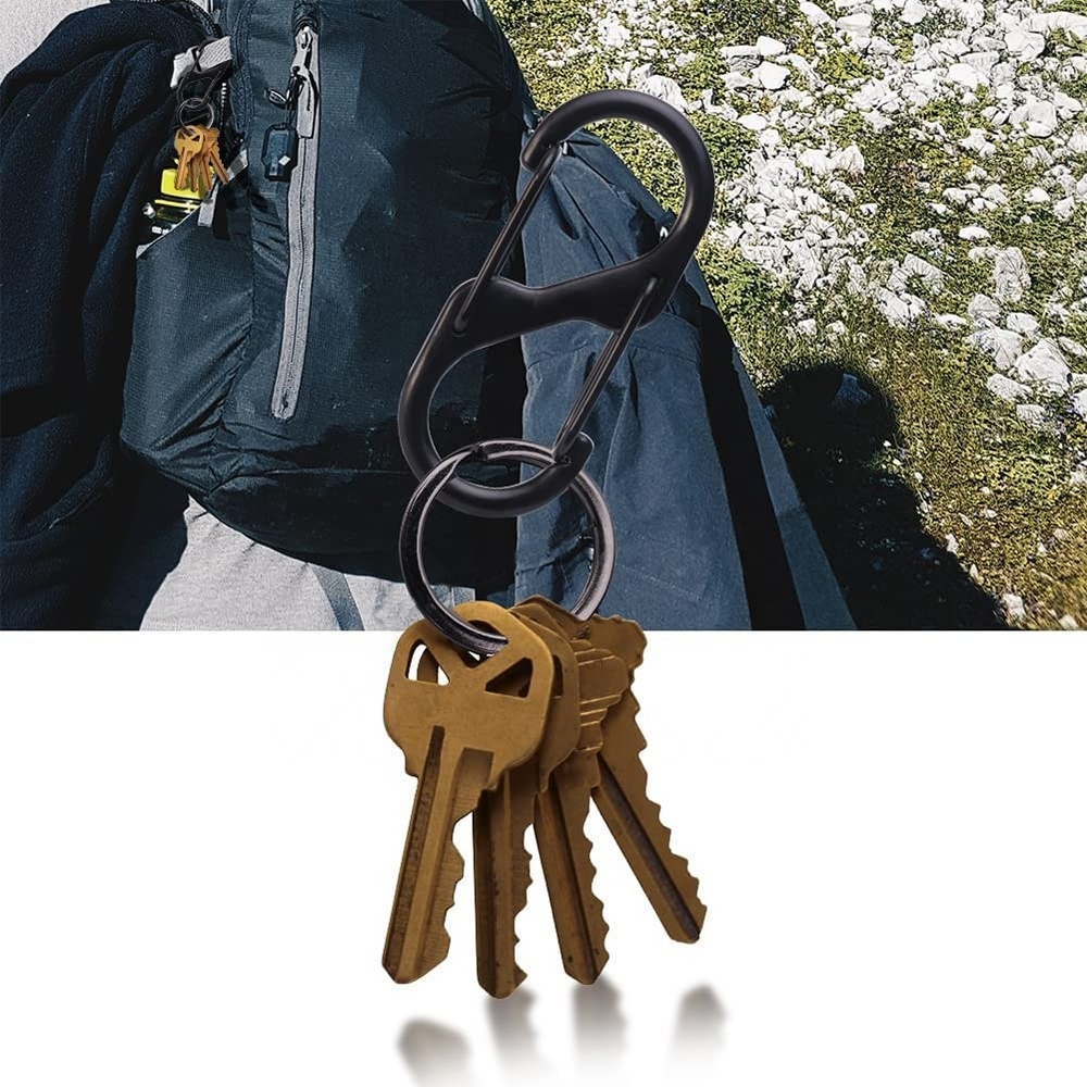 S Type All Black Matte Buckle Hook Outdoor Loading Carabiner Stainless Steel Carabiners Dual Spring Snap Hooks