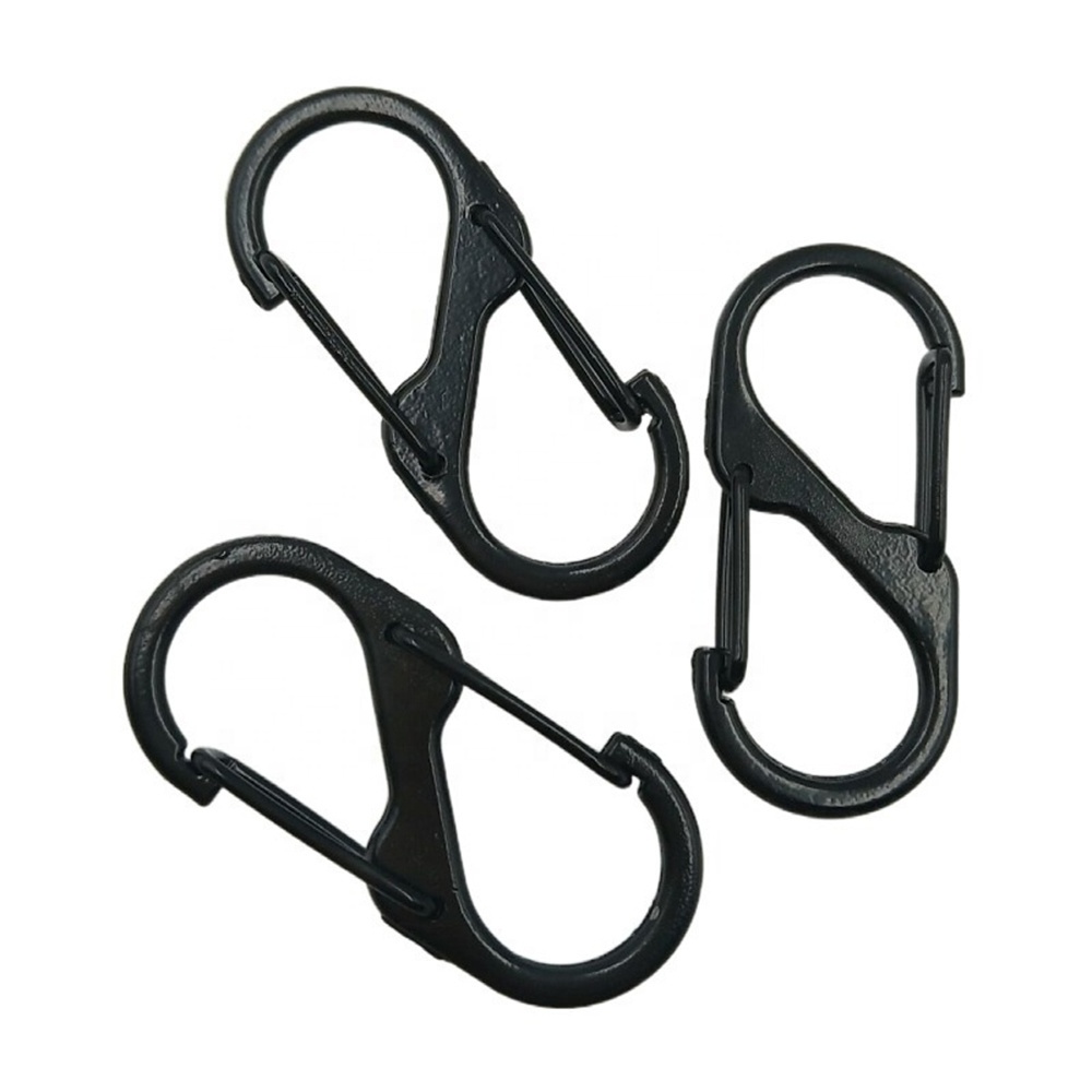 S Type All Black Matte Buckle Hook Outdoor Loading Carabiner Stainless Steel Carabiners Dual Spring Snap Hooks