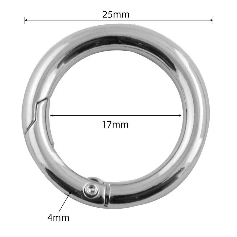 Silver color 25mm spring gate circle round ring carabiner clip snap ring hook for handbag