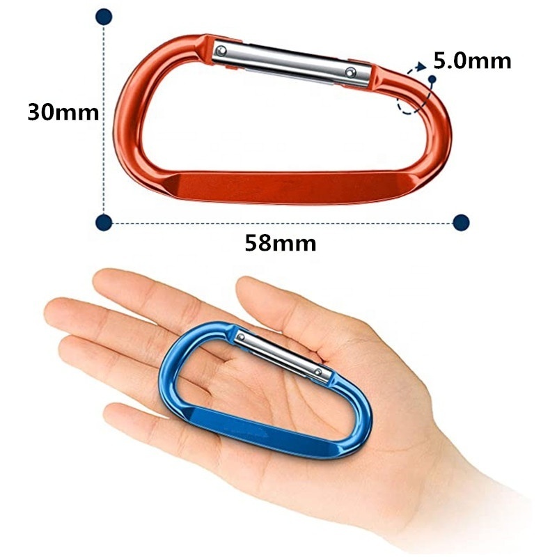 Wholesale flat edge custom laser printing logo Carabiner Caribeaner Clip Aluminum D Ring Shape Carabeaner Keyring Keychain Hook