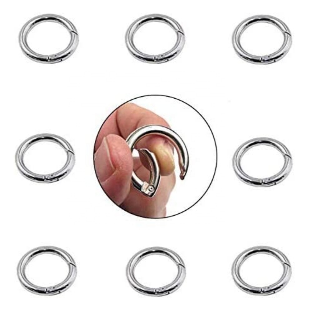 Silver color 25mm spring gate circle round ring carabiner clip snap ring hook for handbag