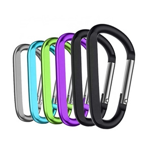 Wholesale flat edge custom laser printing logo Carabiner Caribeaner Clip Aluminum D Ring Shape Carabeaner Keyring Keychain Hook