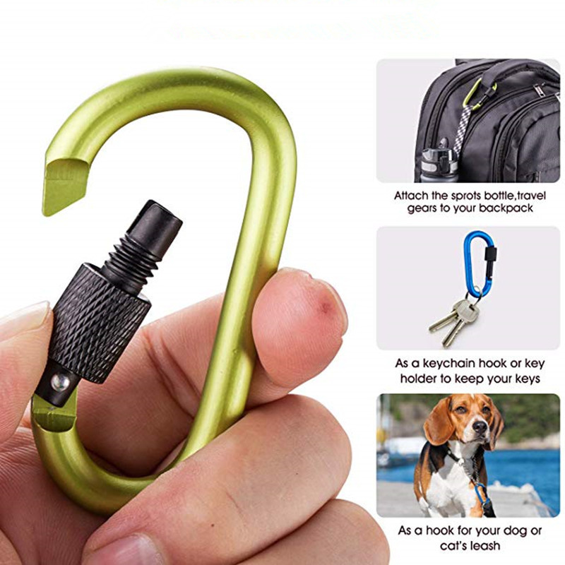 Inunion Customized Large Carabiner Screw Lock High Quality Aluminum D Shape Locking Carabiner Clip With Screw Swivel Carabiner