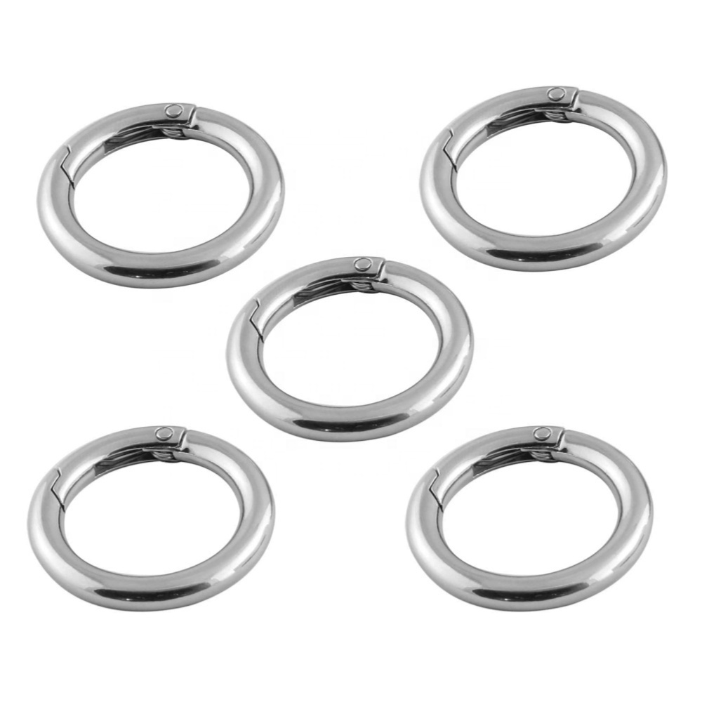 Silver color 25mm spring gate circle round ring carabiner clip snap ring hook for handbag