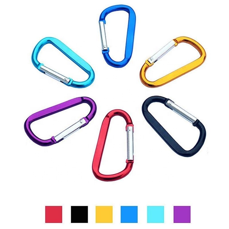 Wholesale flat edge custom laser printing logo Carabiner Caribeaner Clip Aluminum D Ring Shape Carabeaner Keyring Keychain Hook