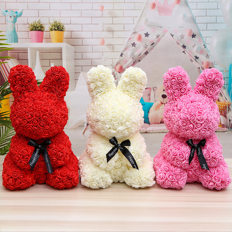 INUNION Romantic Valentines Day Easter Gifts Rosas Rabbit Foam Teddy Bear Handmade Artificial Rose Bunny