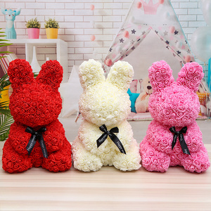 INUNION Romantic Valentines Day Easter Gifts Rosas Rabbit Foam Teddy Bear Handmade Artificial Rose Bunny