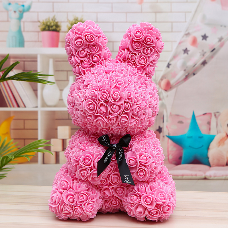 INUNION Romantic Valentines Day Easter Gifts Rosas Rabbit Foam Teddy Bear Handmade Artificial Rose Bunny