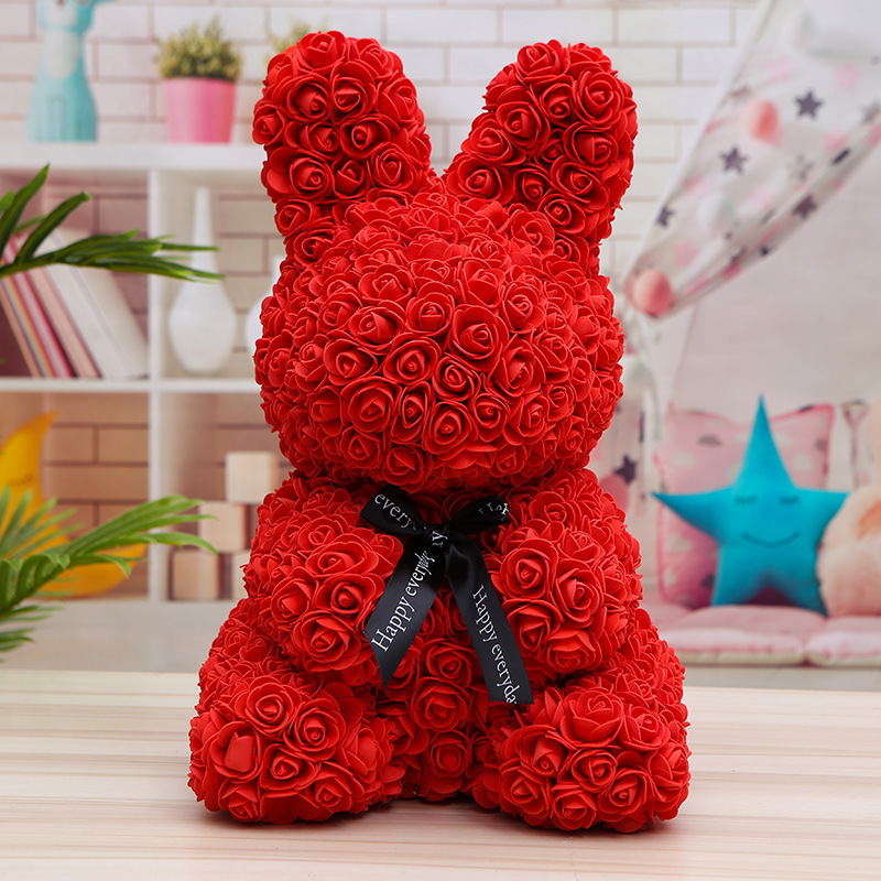 INUNION Romantic Valentines Day Easter Gifts Rosas Rabbit Foam Teddy Bear Handmade Artificial Rose Bunny